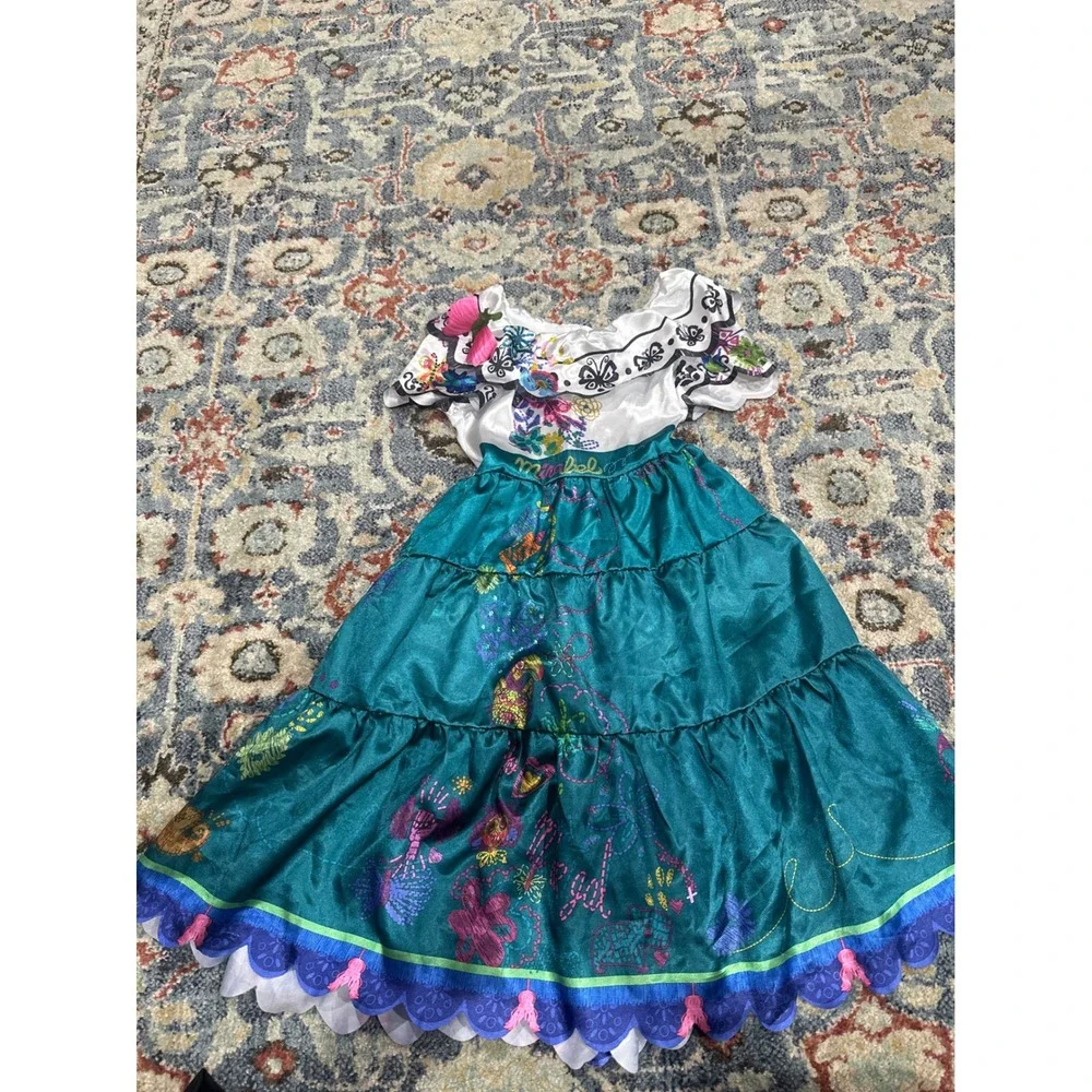 Mirabel Encanto Costume Dress Girls 4-6 Teal White
